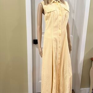 Yellow Sleeveless Button-Down Maxi Shirt Dress
